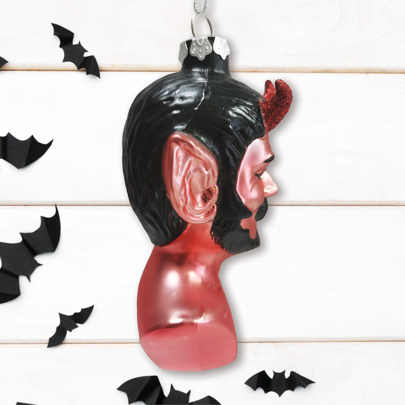 Ornement de Noël tête de diable en verre, décoration d'arbre d'horreur d'Halloween