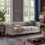 Canapé Chesterfield 3 places, revêtement en lin, 225 cm L x 94 cm P x 71 cm H