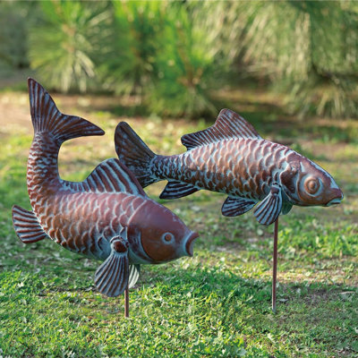 Ensemble de 2 sculptures d'extérieur Koi Fish