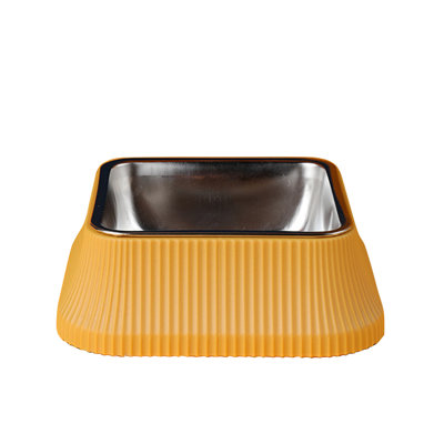 Roman Column Stainless Steel Pet Bowl with Removable Inner Bowl and Non-Slip Base, 7.08x7.08x2.36 in, Yellow