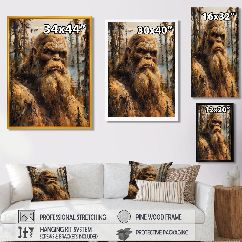 Décoration murale brune et grise Bigfroot Wilderness Watcher, Toile tendue, H 40 po x l 30 po x P 1,5 po