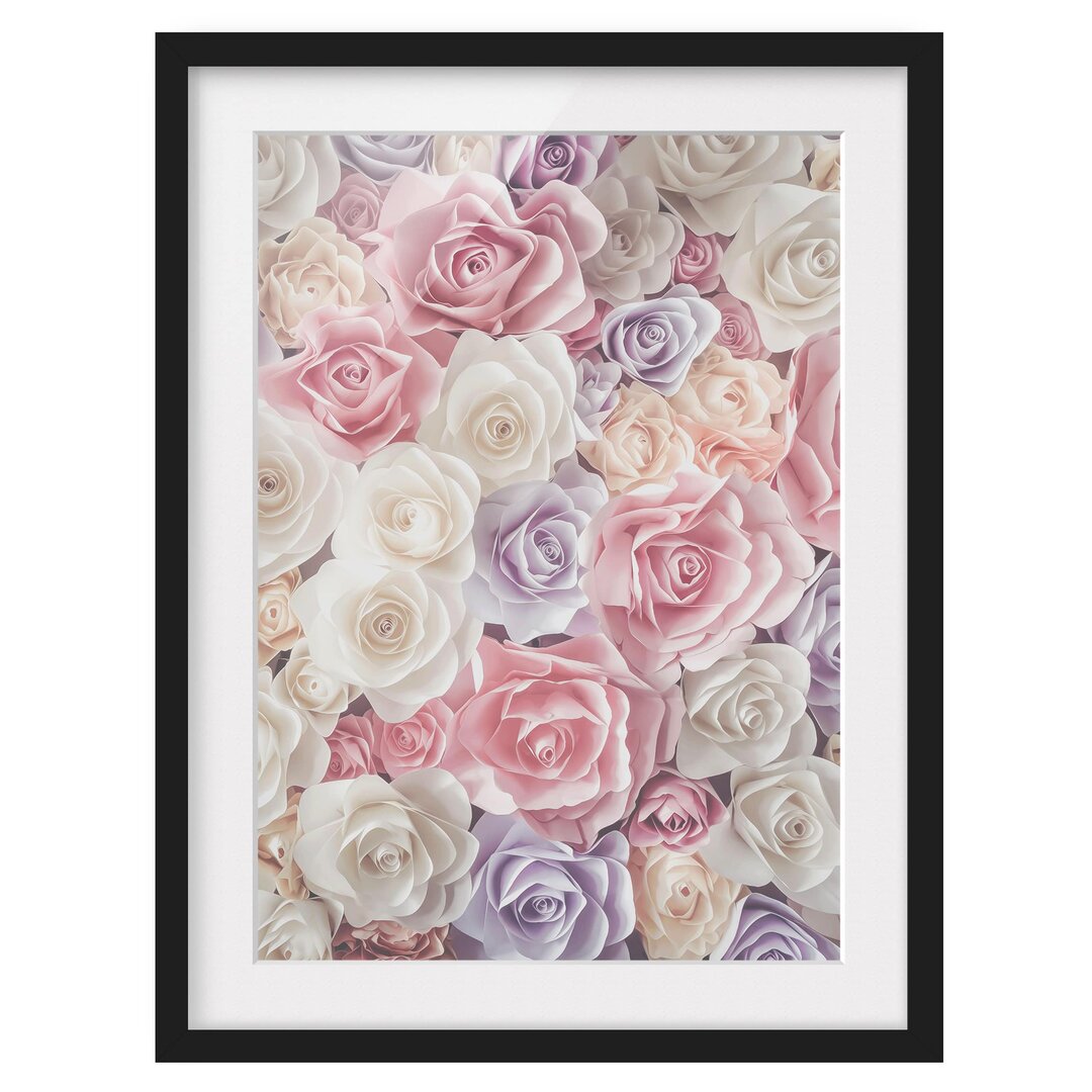 Gerahmtes Papierbild Pastell Paper Art Rosen