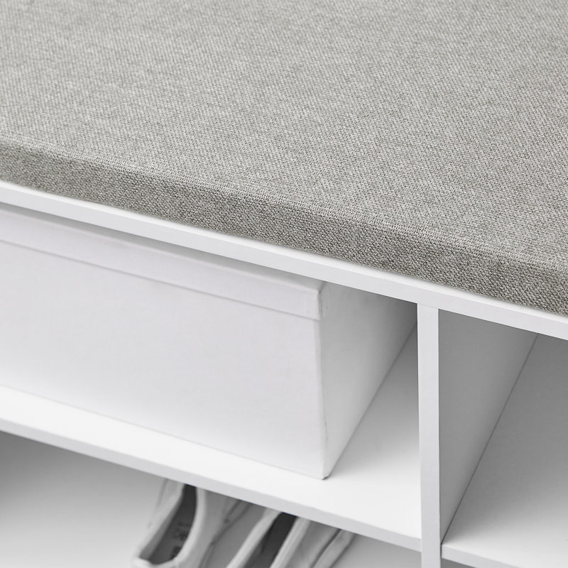 White Double Seater Storage Bench with Gray Cushion