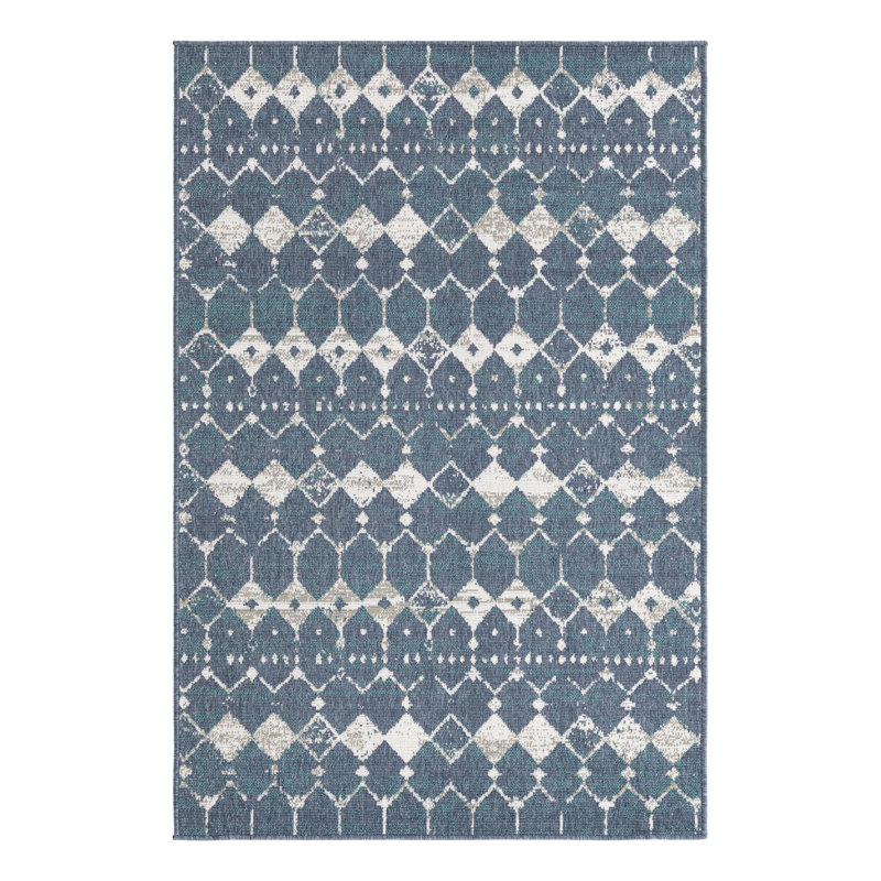 Tapis bleu marine intérieur / extérieur Southwestern, Rectangle 4 pi x 6 pi