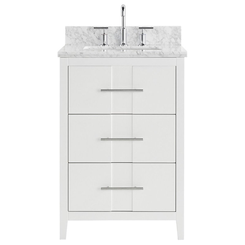 Meuble-lavabo simple 24 po avec comptoir en marbre de Carrare, Blanc