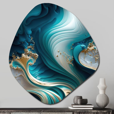Abstract Geode Turquoise III - Abstract Marble Nebula Shape Assymterical Metal Wall Art