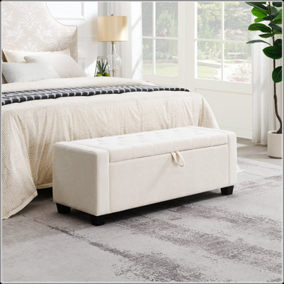 48" Ottoman With Storage, Storage Ottoman Bench With Safety Hinge, Upholstered Entryway Bench With Seating For Bedroom, Living Room, Hold Up To 350 Lb