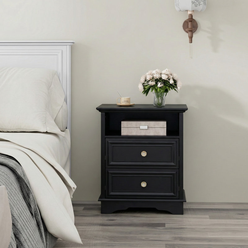 Classic Vintage 2 Drawer Nightstand, Black