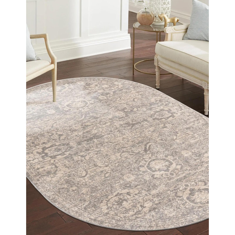 Tapis gris à motif floral Gause, Ovale 7 pi 10 po x 10 pi 2 po