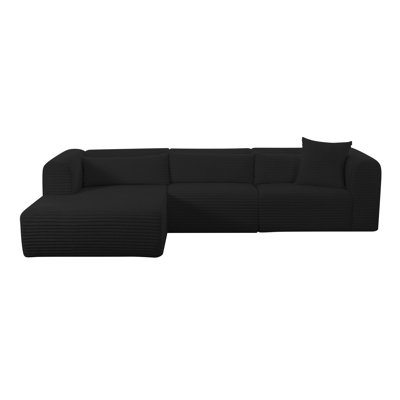Tov Furniture Tarra Fluffy Oversized Black Corduroy Modular LAF Sectional