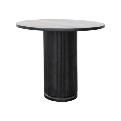 Octavia Round Mango Wood Table with Ribbed Base, Stained Black