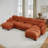 Pleated Design Cozy Chenille Fabric 4 Seater Modular Sofa with High-Density Ergonomic Foam Seat, U Shape Sectional Couch with 2 Ottomans, Curved Round Armrests and 2 Round Throw Pillows,Orange-401919961