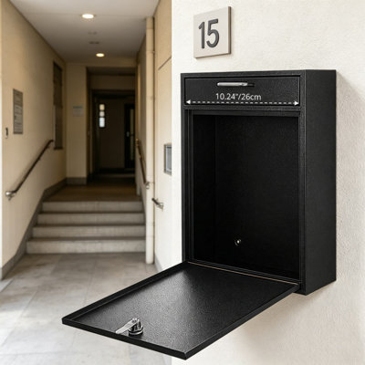 Boîte aux lettres verrouillable robuste pour fixation murale - Boîte de dépôt en métal sécurisée de grande capacité avec clé pour la sécurité extérieure