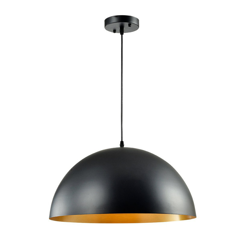 Quanshae 1 -Dome Pendant Light – Black Metal with Golden Lining, Modern Ceiling Fixture for Kitchen, Dining & Living Room