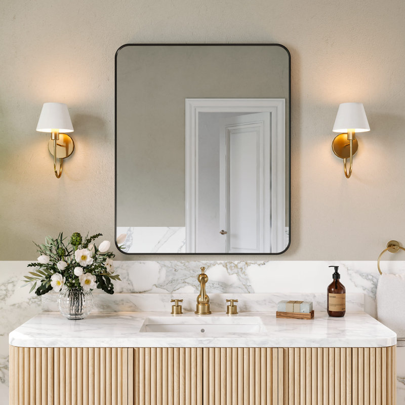 30 X 36 Inch Bathroom Mirror Rectangular Wall Mirror Aluminum Bathroom Vanity Mirror With Metal Frame, Matte Black