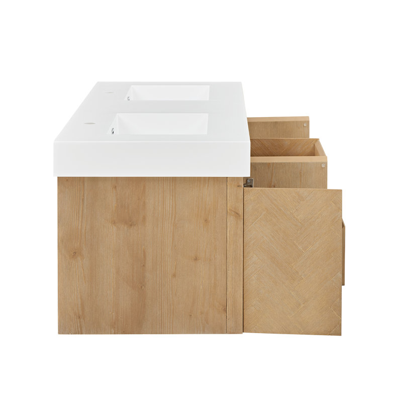 Siena 72" Wall-mounted Double Bathroom Vanity with White Artificial Drop-in Sink without Mirror