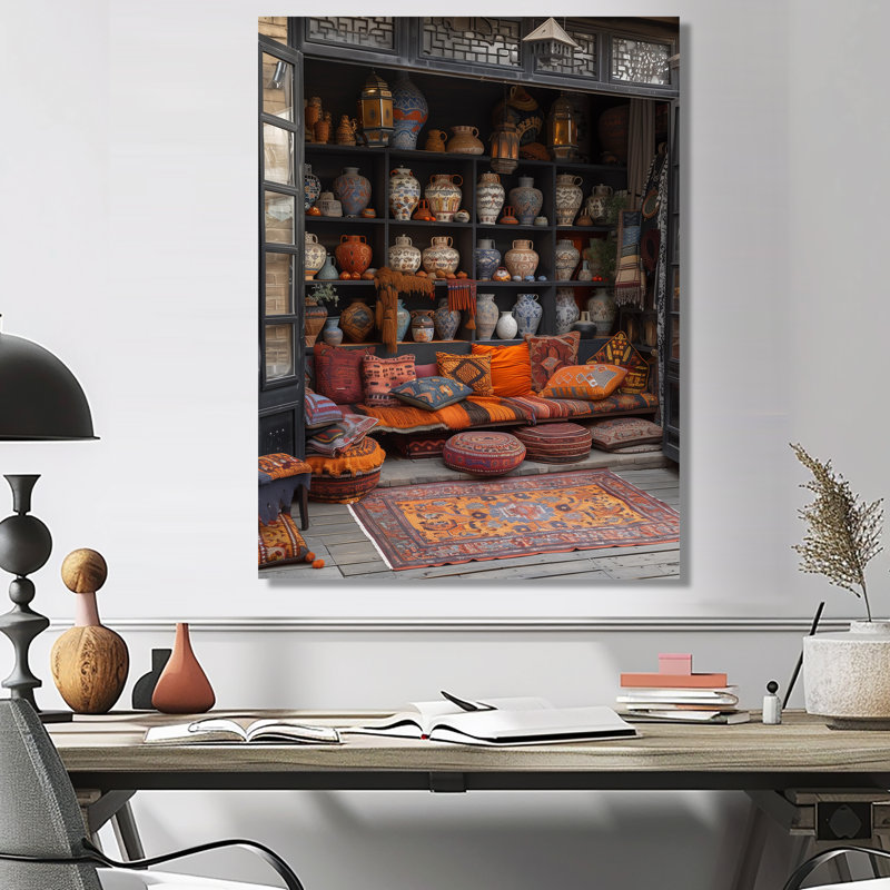 Art bohémien bazar orange et gris - Art mural, Métal métal, H 34 po x l 44 po