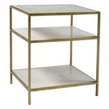 Higgins 2-Tier Marble Sidetable w/ Iron Frame, White and Brass