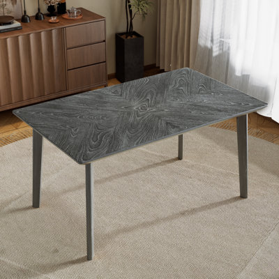 Table de salle à manger rétro, table de salle à manger pour 6 personnes, table de salle à manger rectangulaire minimaliste pour la salle à manger et la cuisine, pieds en bois d'hévéa