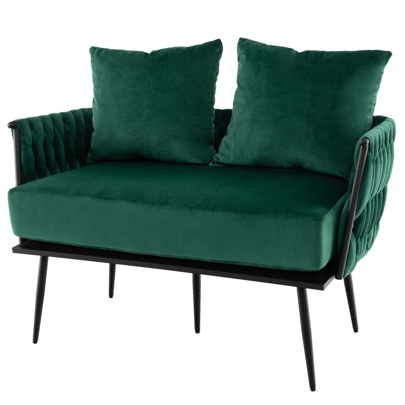 Green Velvet Upholstered 43'' Loveseat Sofa with Metal Legs