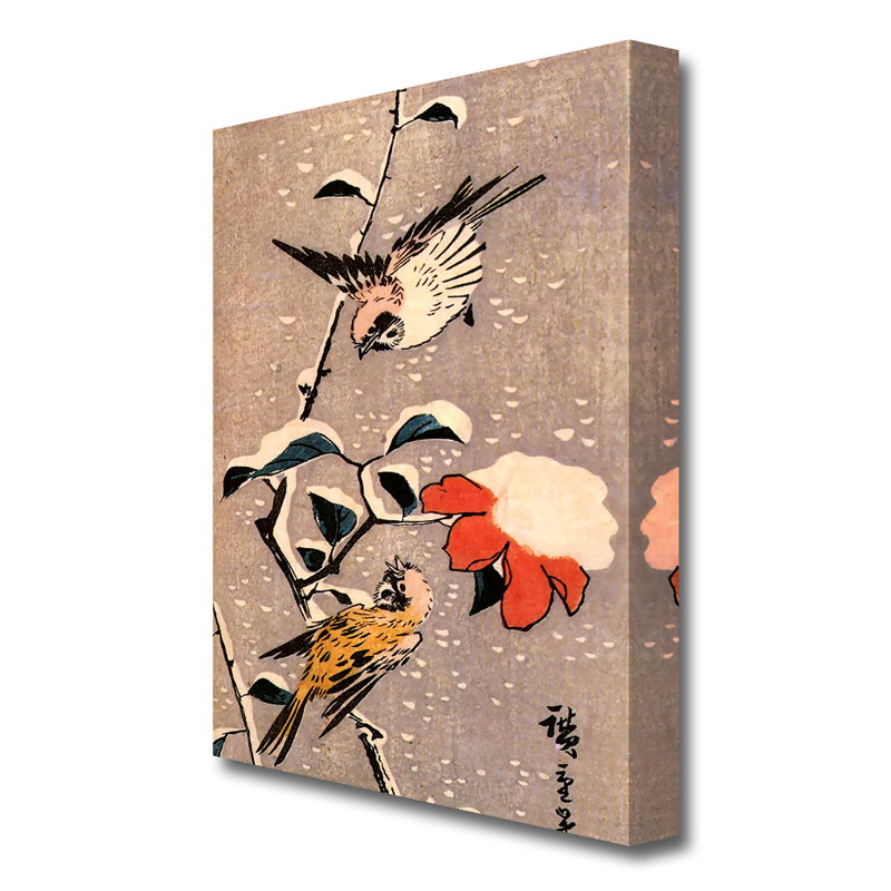 Sparrows And Camelias With Snow by Hiroshige Andō - Wrapped Canvas Painting, 101.6 cm H x 66 cm W