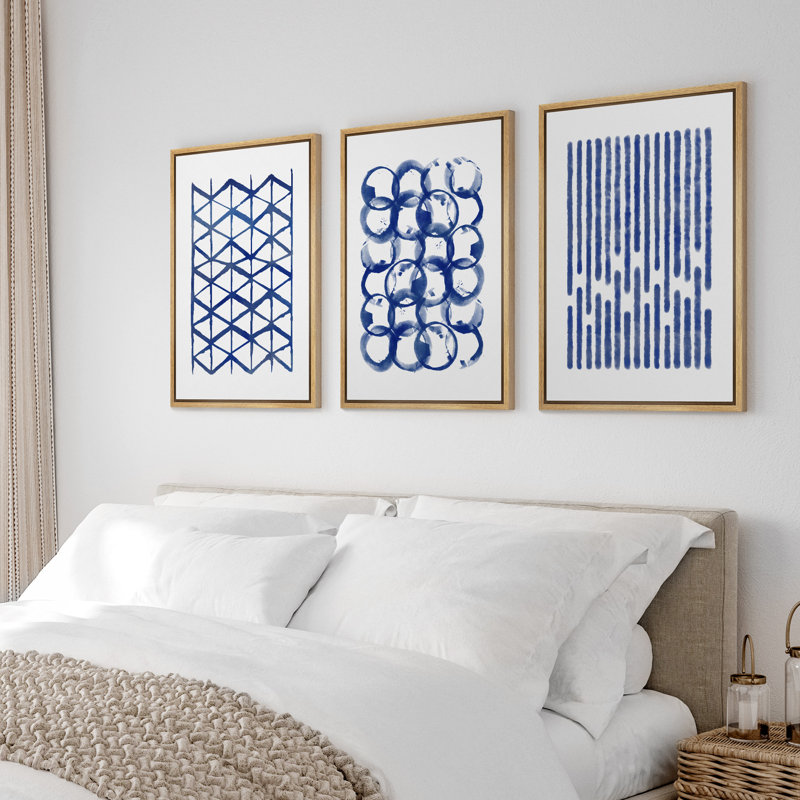 «Blue Blue», ensemble de 3 reproductions d'art sur toile, H 36 po x l 72 po x P 1,5 po, Naturel
