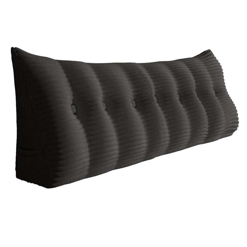 Lit à dossier assis en velours côtelé confortable, tête de lit, coussin de lecture, dossier triangulaire, compression, Noir