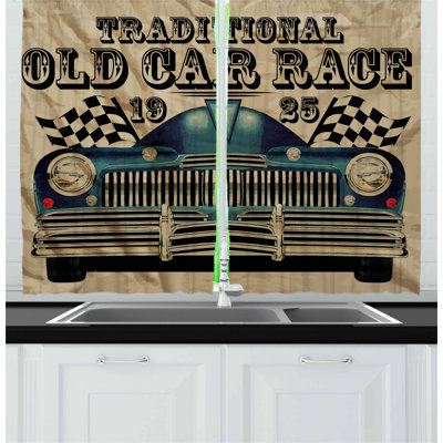 Cars 2 Piece Kitchen Curtain