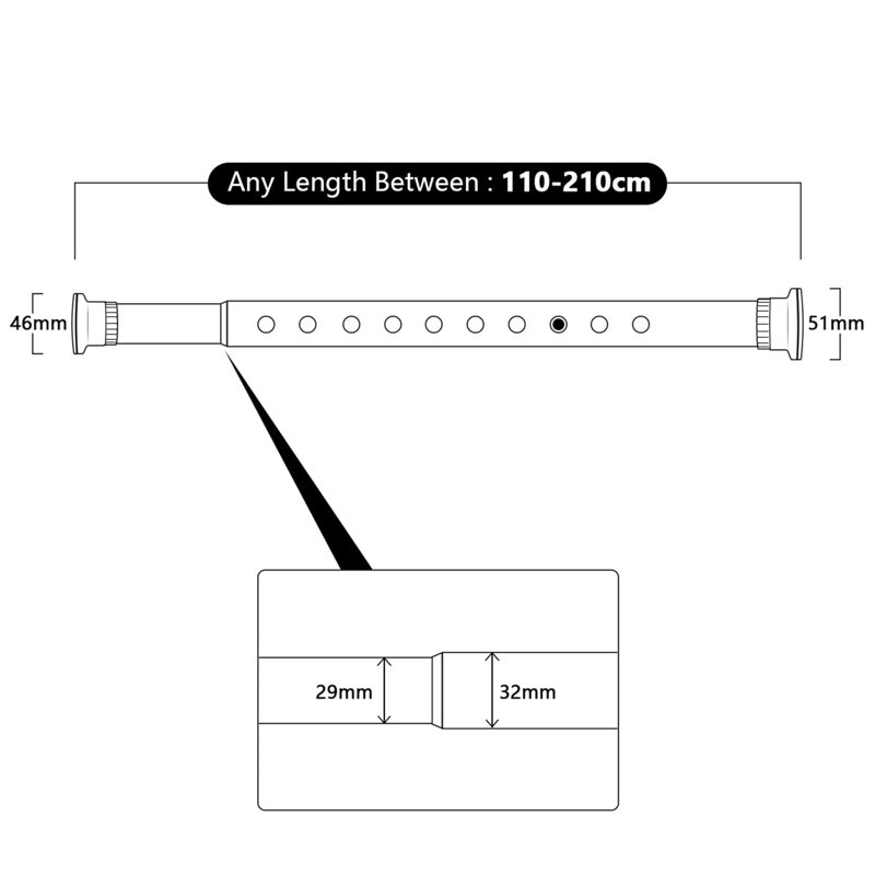 Auster Stainless Steel 110cm to 210cm Curtain Track/Rail
