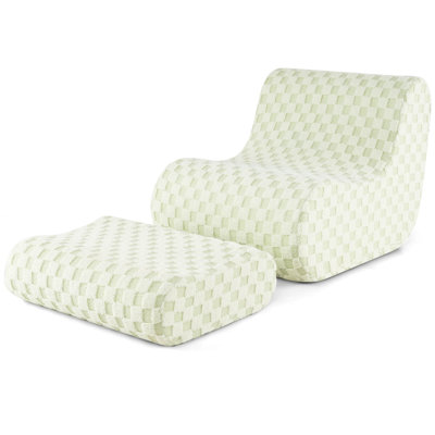  Bean Bag Chair With Ottoman High Elasticity Sponge Non-slip Bottom & Velvet Cover Green