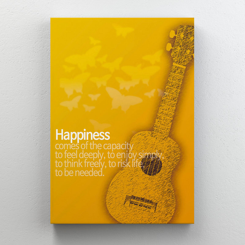 Une guitare jaune - impression sur toile tendue, H 14 po x l 11 po x P 2 po
