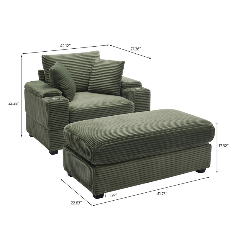 Upholstered Chaise Lounge, Green