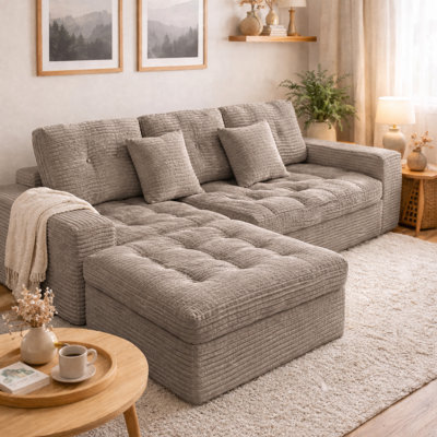 Modular Cloud Sofa Set, 105" DIY Sectional with Ottoman, Pure Foam, Faux Rabbit Fur Velvet, Comfortable Living Room Couch Khaki 106.0" L x 65.0" W x 35.0" H Polyester Sofas khaki