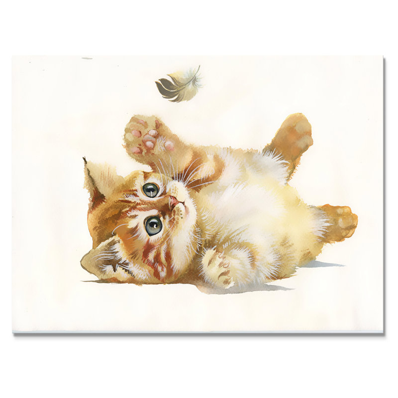 «Little Orange Chaton with Feather», reproduction sur toile, H 24 po x l 32 po, Toile tendue