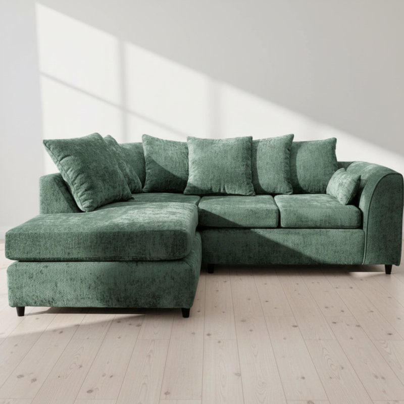 4 Seater Sofa & Chaise, Left, Green