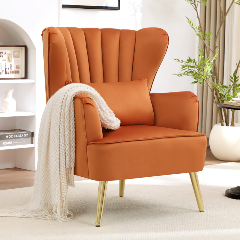 Widad 31.5'' Wide Wingback Velvet Armchair, Orange
