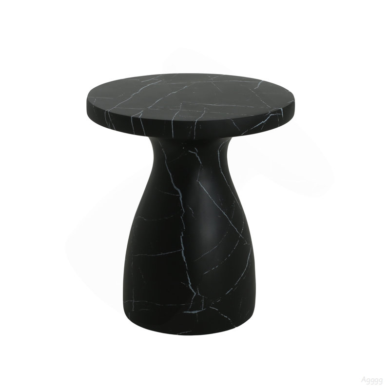 Table d'appoint d'extérieur en travertin MGO, table de bout en béton léger, effet marbre noir, Noir