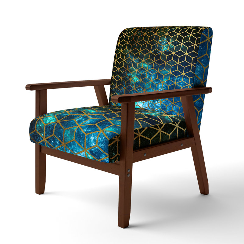 Fedna - Yellow Cubes Over Blue Cosmic Background - Upholstered Modern Accent Arm Chair, Brown