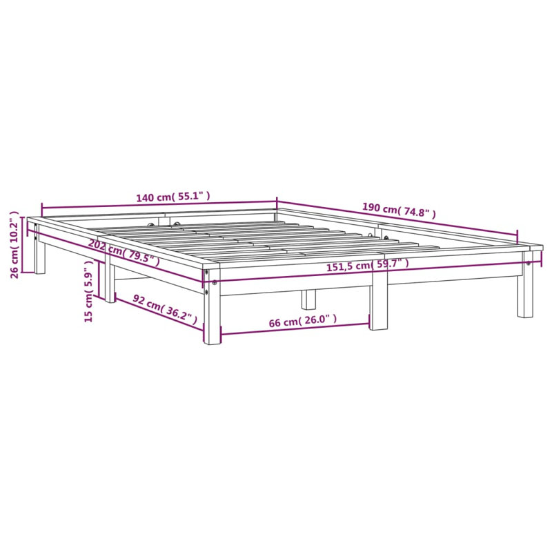 Bed Frame Solid Wood, Kingsize (5'), honey brown