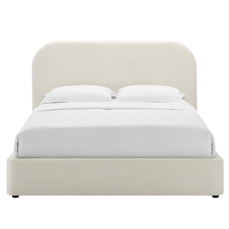Barella Curved Upholstered Platform Bed, Alabaster, King