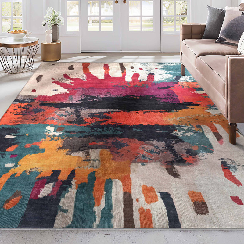 Abstract Chromatic Splash Multi Modern Abstract Area Rug, Rectangle 5'3" x 7'3" 
