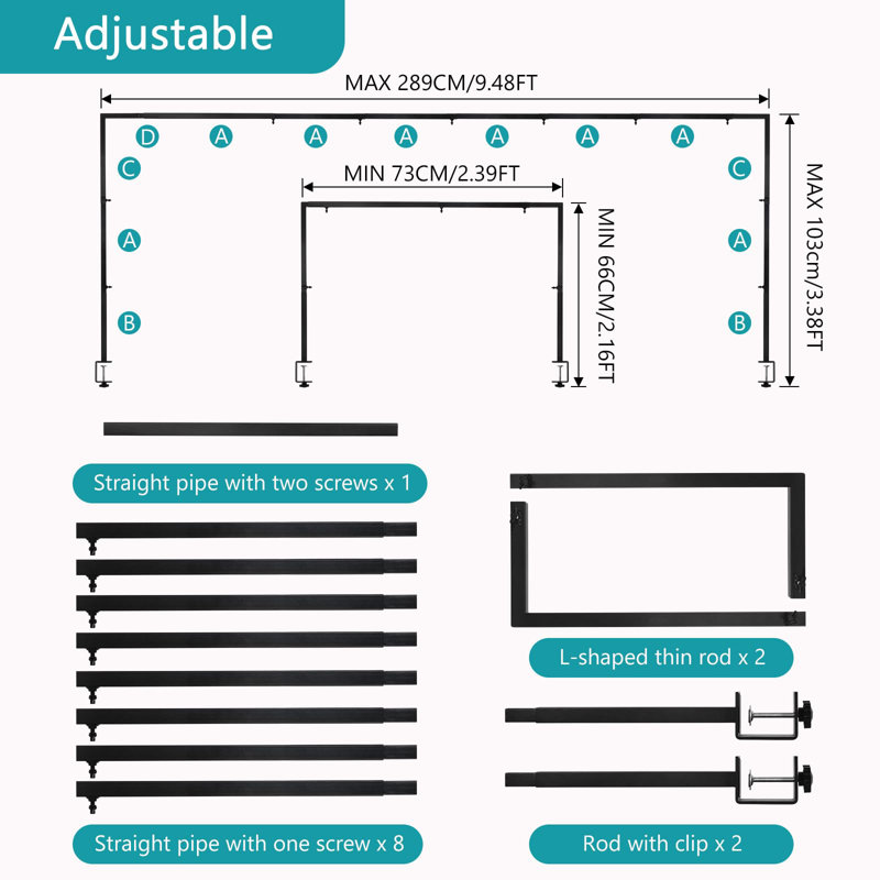 Adjustable Over the Table Rod Stand with Clamps, Black