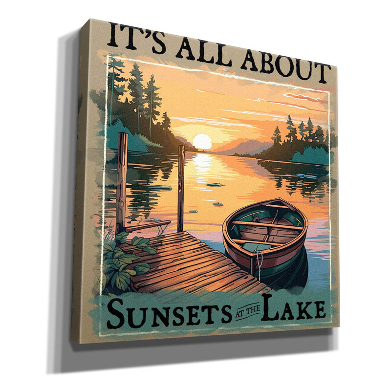  «Sunsets At The Lake» par Jim Baldwin, art mural sur toile, 37 po x 37 po, H 37 po x l 37 po