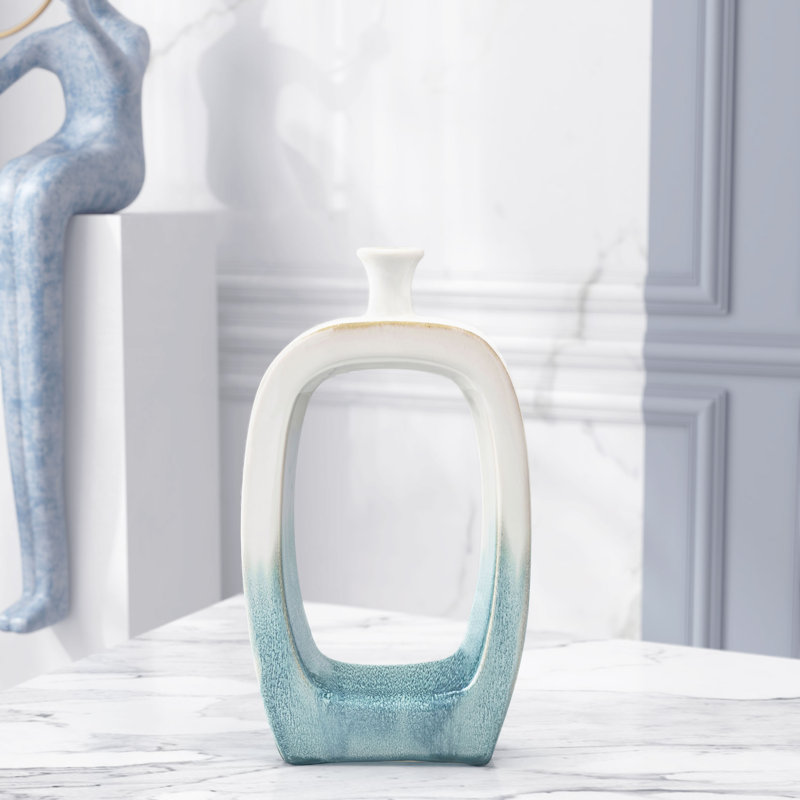 Coastal Elegance Two-Tone Green and White Ceramic Table Vase