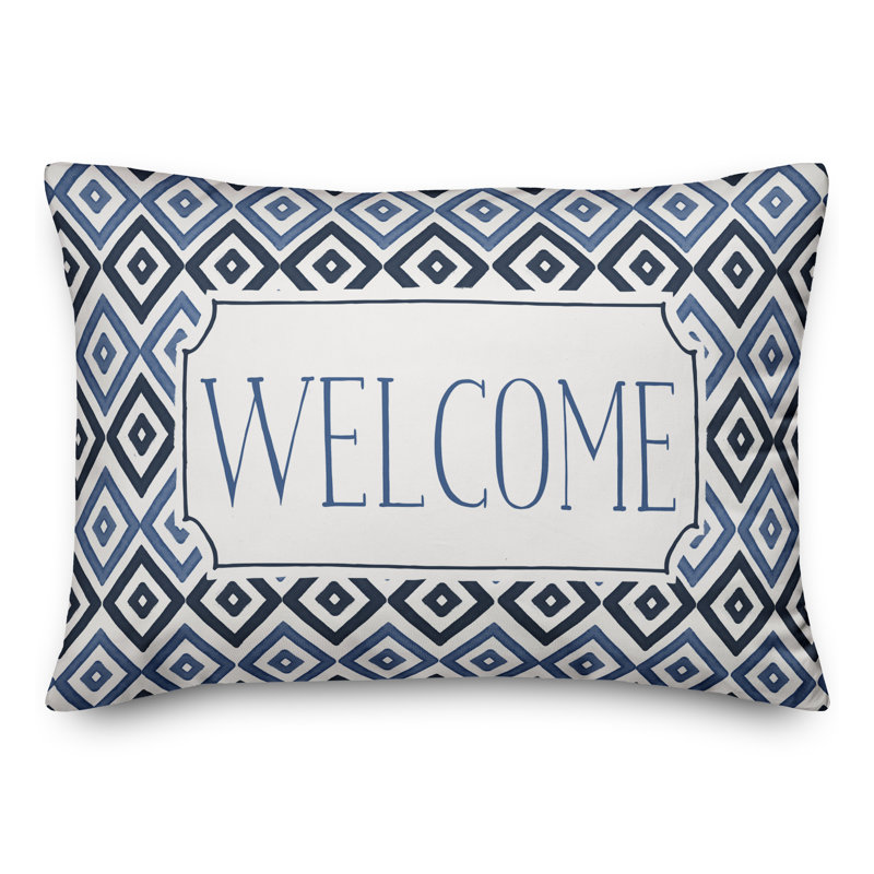Geometric Outdoor Reversible Throw Pillow, Blue