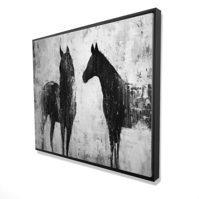 Black and White Horses - Framed Canvas for Bedroom Decor