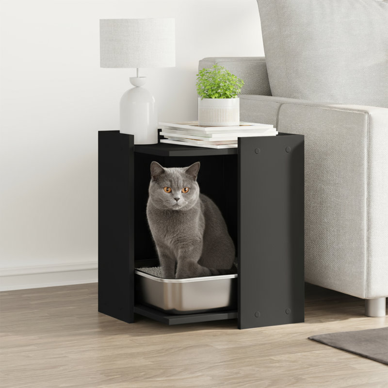 Engineered Wood Litter Box Enclosure, Black, 51cm H x 42cm W x 42cm D