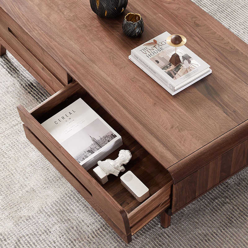 Table basse moderne et minimaliste en bois massif avec rangement, H 16,5 po x L 55,1 po x l 27,6 po