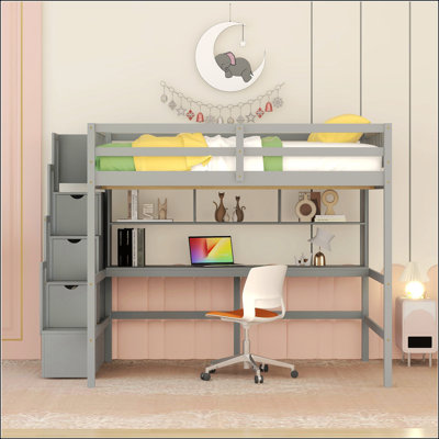 Lit mezzanine double avec bureau intégré