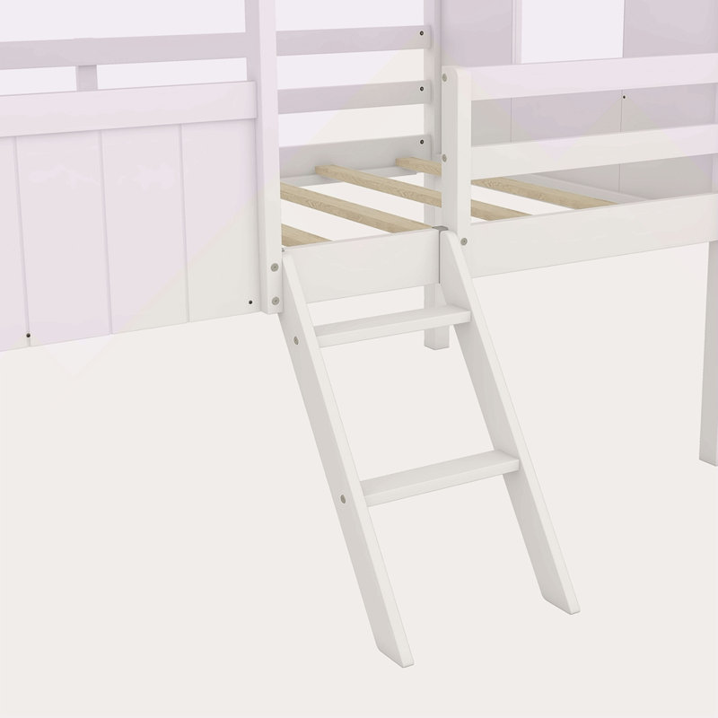 Lit mezzanine simple en bois avec deux fenêtres latérales, Gris / Blanc